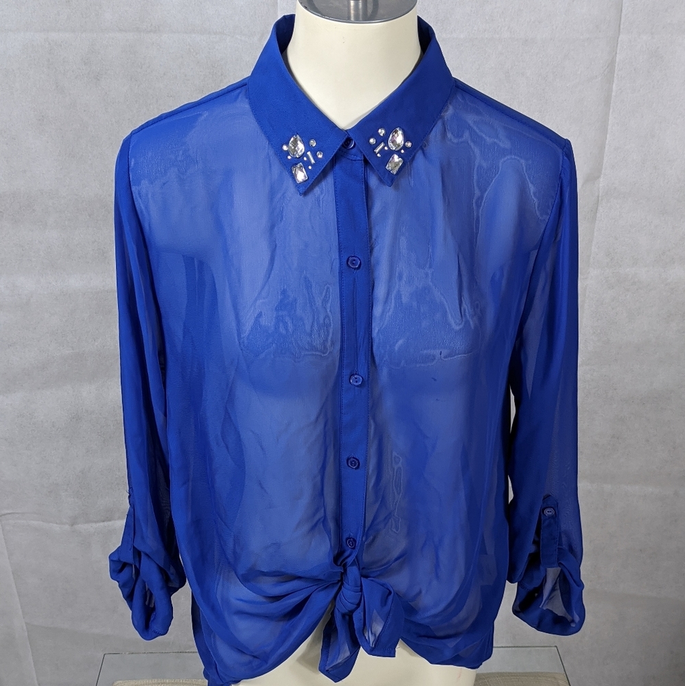 Bongo sheer blue embellished blouse large